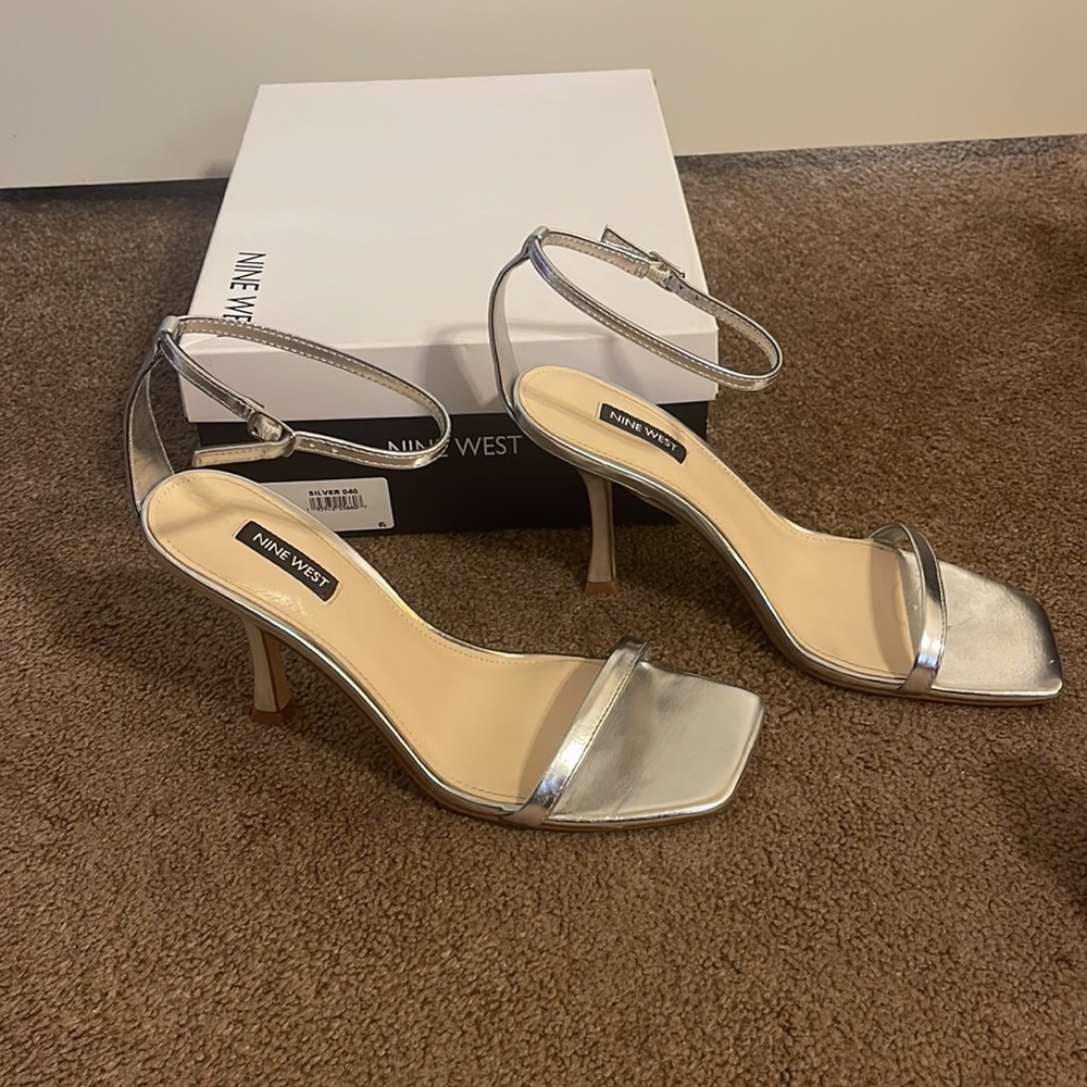 Silver Nine West Heels, Size 9.5